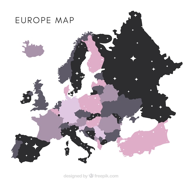 Kaart van Europa met kleuren in vlakke stijl