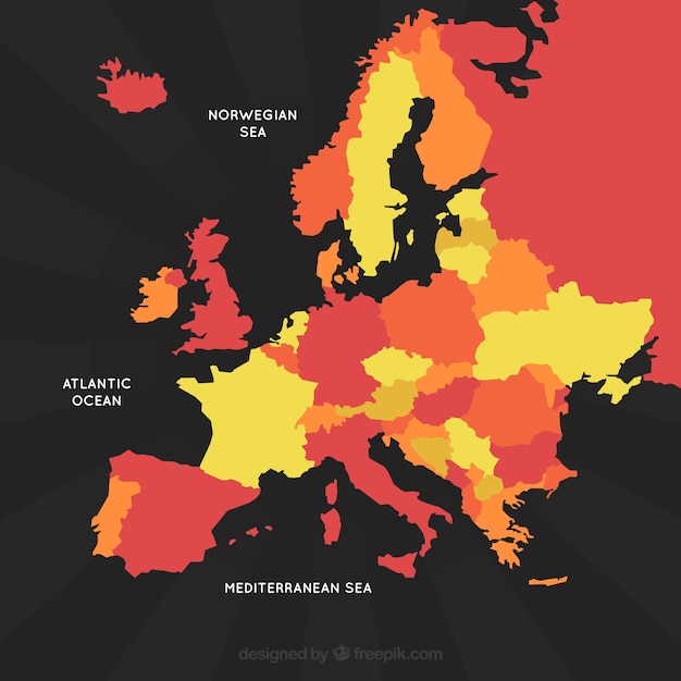 Kaart van Europa met kleuren in vlakke stijl