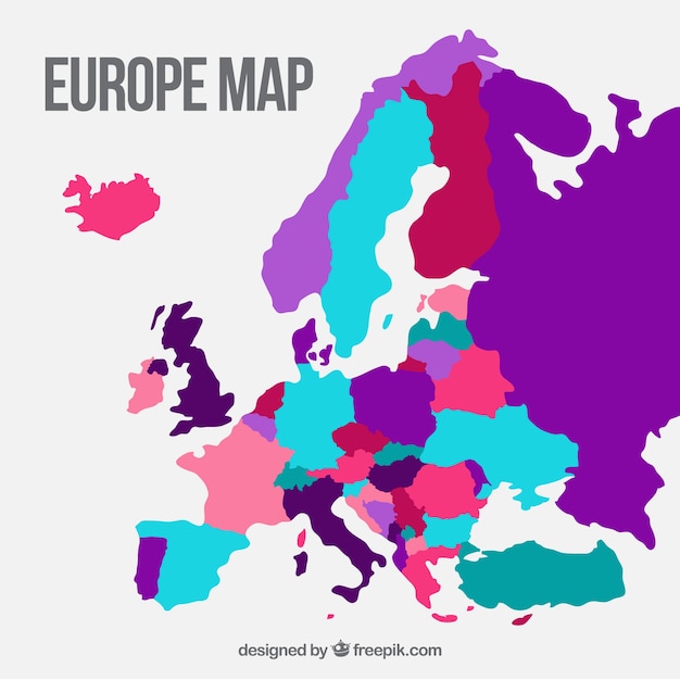 Kaart van Europa met kleuren in vlakke stijl