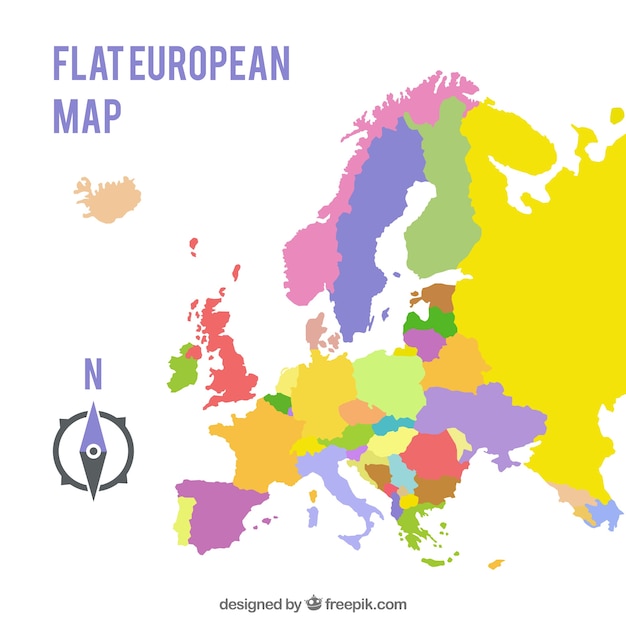 Gratis vector kaart van europa met kleuren in vlakke stijl