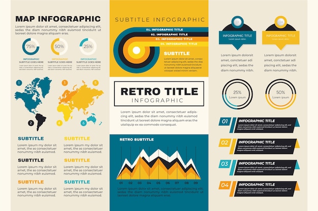 Gratis vector kaart wereldwijd infographic met retro kleuren