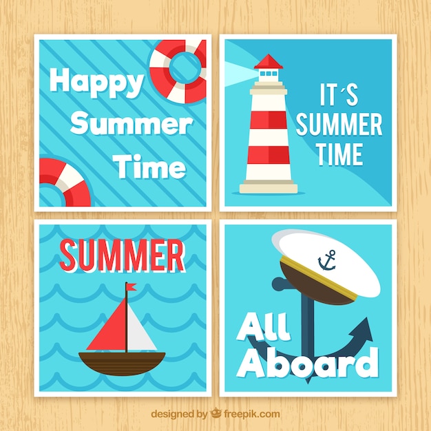 Gratis vector kaartencollectie voor de zomer met strandelementen