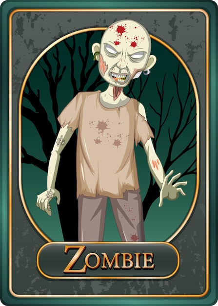 Gratis vector kaartsjabloon voor zombiekarakter