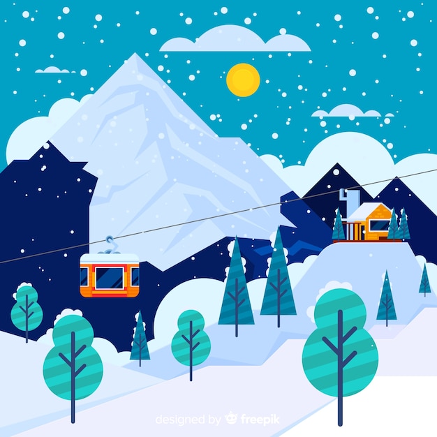 Gratis vector kabelbaan winter achtergrond