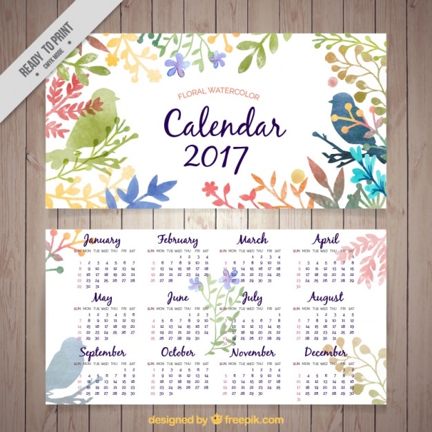 Gratis vector kalender 2017 van aquarel bladeren