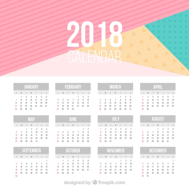 Kalender 2018 met geometrische vormen en zachte tinten