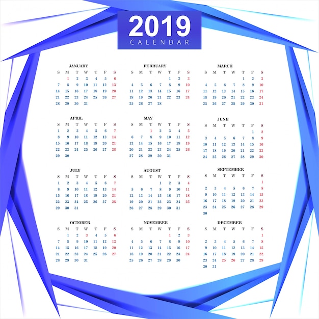 Kalender 2019 sjabloon met golf achtergrond