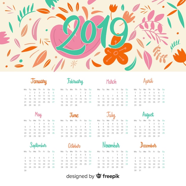 Gratis vector kalender 2019