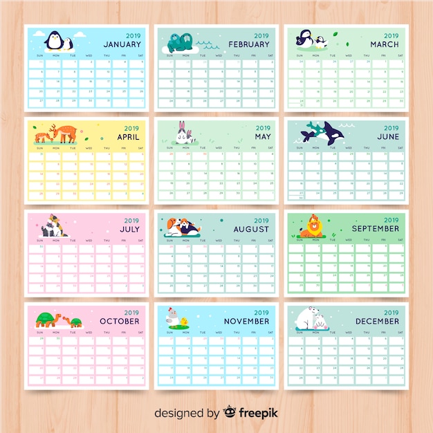 Gratis vector kalender 2019