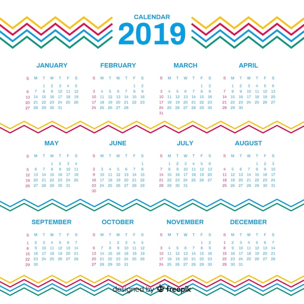 Gratis vector kalender 2019