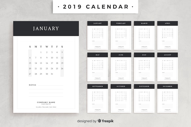 Gratis vector kalender 2019