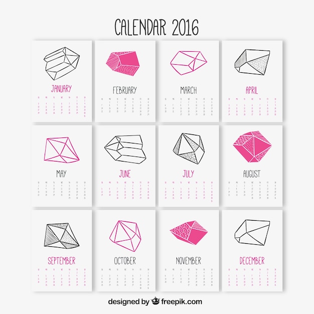 Gratis vector kalender met de hand getekend edelstenen