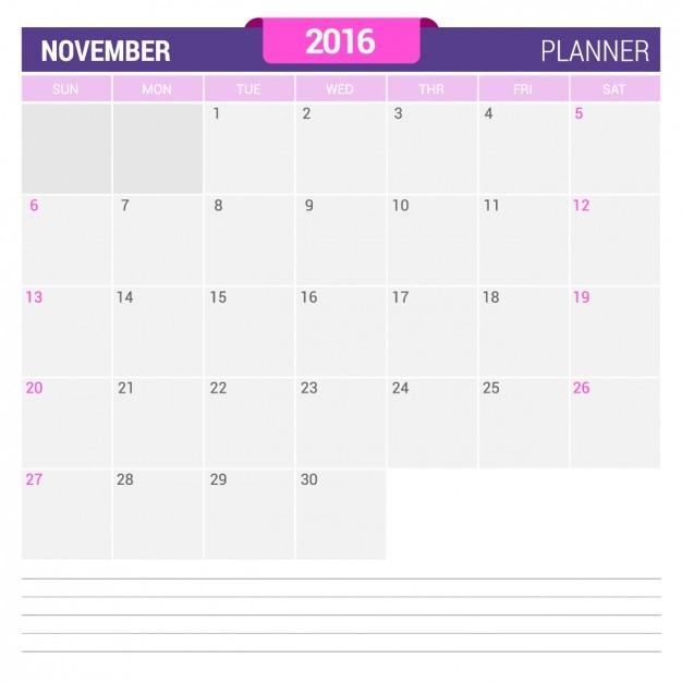 Gratis vector kalender november 2016