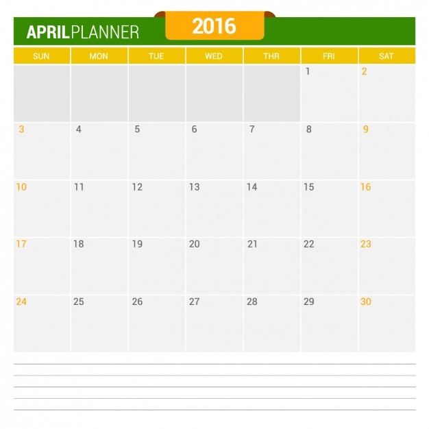 Gratis vector kalender van april 2016