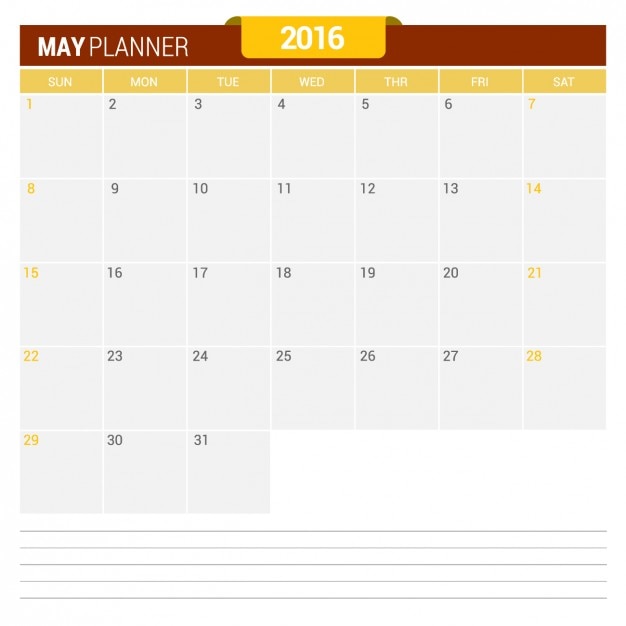 Gratis vector kalender van mei 2016