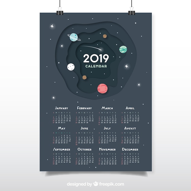 Kalender voor 2019 in plat ontwerp