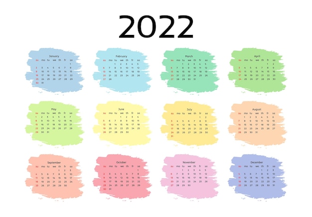Kalender voor 2022 geïsoleerd op een witte achtergrond. zondag tot maandag, zakelijke sjabloon. vector illustratie