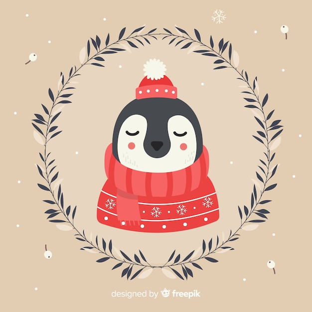 Gratis vector kalm pinguïn kerstmis achtergrond