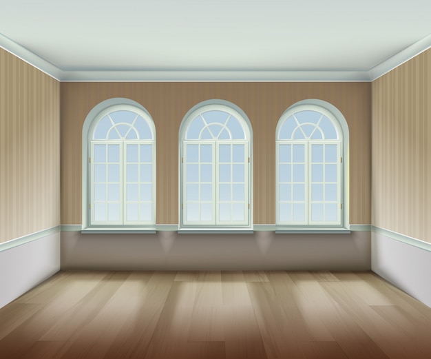 Gratis vector kamer met gebogen windows-achtergrond