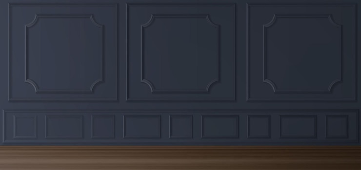 Gratis Vector kamerinterieur met houten vloer en zwarte panelen