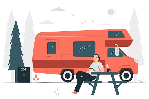 Gratis vector kamperen met een caravan concept illustratie