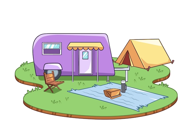 Gratis vector kamperen met een caravan