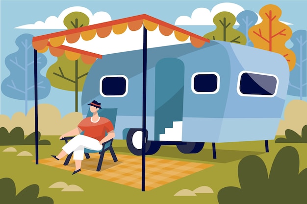 Gratis vector kamperen met een caravan