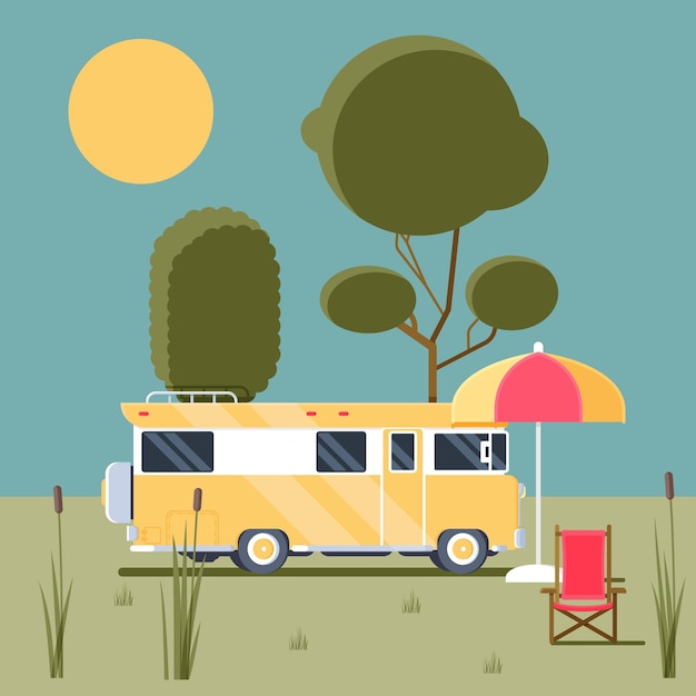 Gratis vector kamperen met een caravanconcept