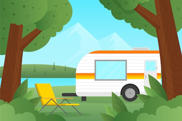 Gratis vector kamperen met een caravanillustratie