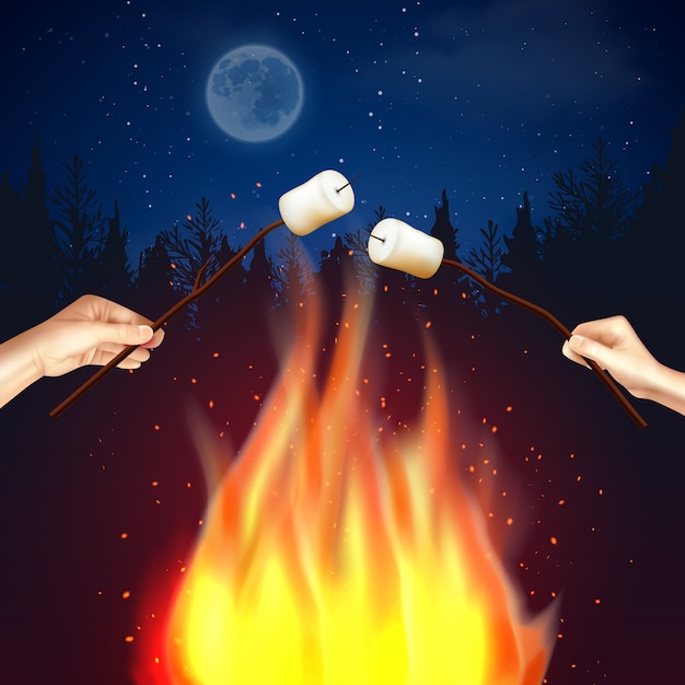 Gratis vector kampvuur marshmallow samenstelling