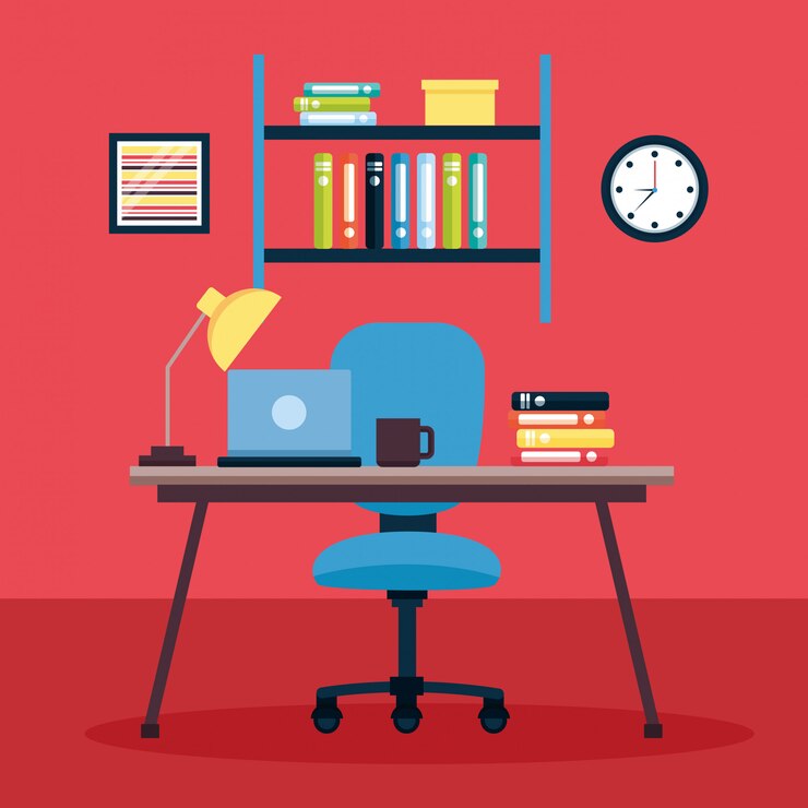 Gratis Vector kantoor interieur werkplek