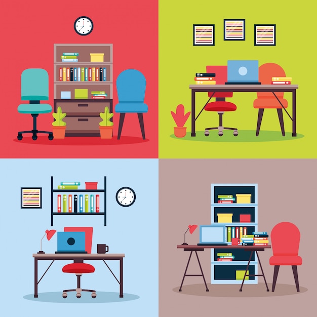 Gratis vector kantoor interieur werkplek