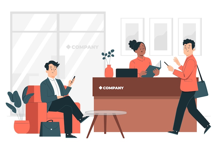 Gratis Vector kantoor receptie concept illustratie