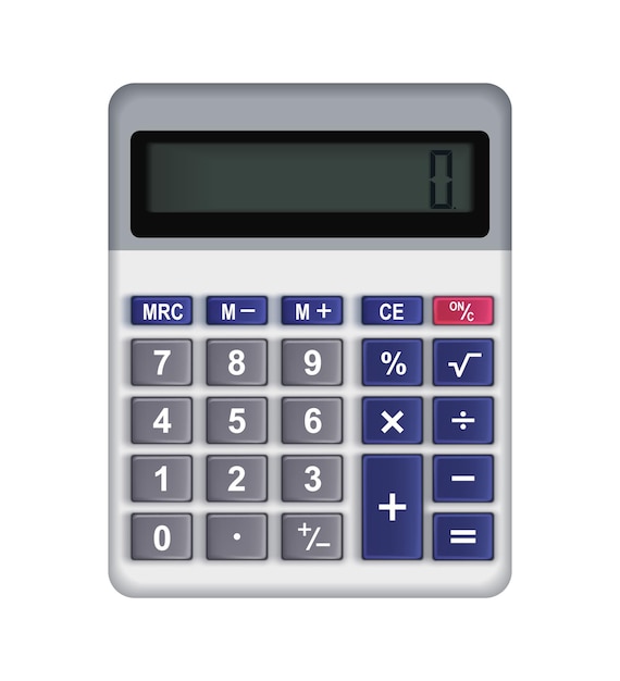 Kantoorbehoeften realistische samenstelling met geïsoleerd beeld van calculator op lege vectorillustratie als achtergrond