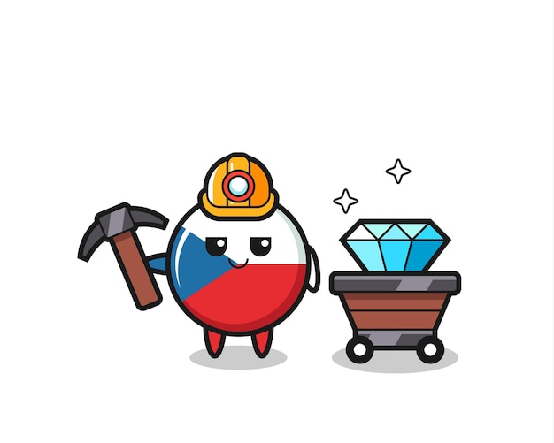 Karakter illustratie van tsjechische vlagbadge als mijnwerker