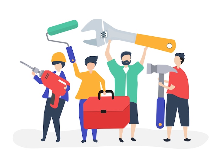 Gratis Vector karakterillustratie van het concept van de huisverbetering
