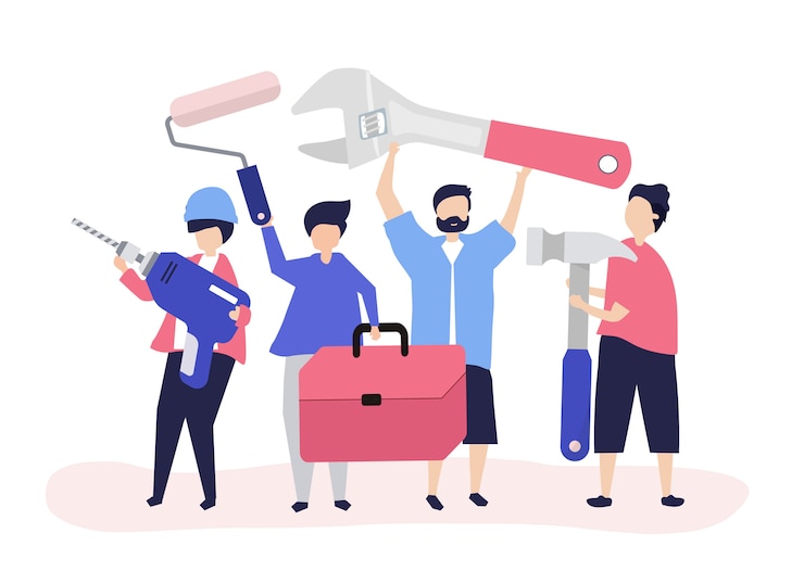 Gratis Vector karakterillustratie van het concept van de huisverbetering