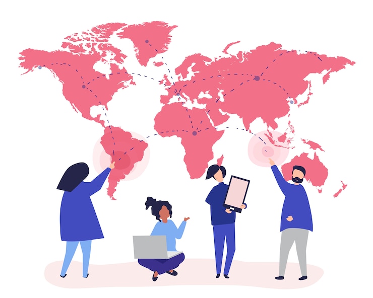 Gratis Vector karakterillustratie van mensen met mondiaal netwerkconcept