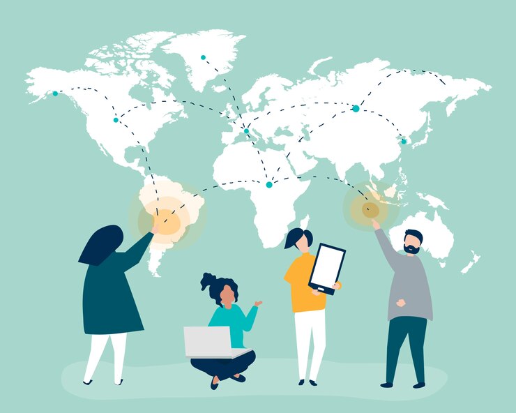 Gratis Vector karakterillustratie van mensen met mondiaal netwerkconcept