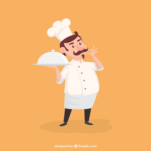 Gratis vector karakteristieke chef-kok klaar om te serveren