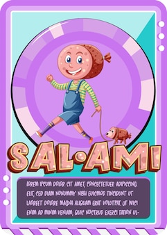 Karakterspelkaartsjabloon met woord salami
