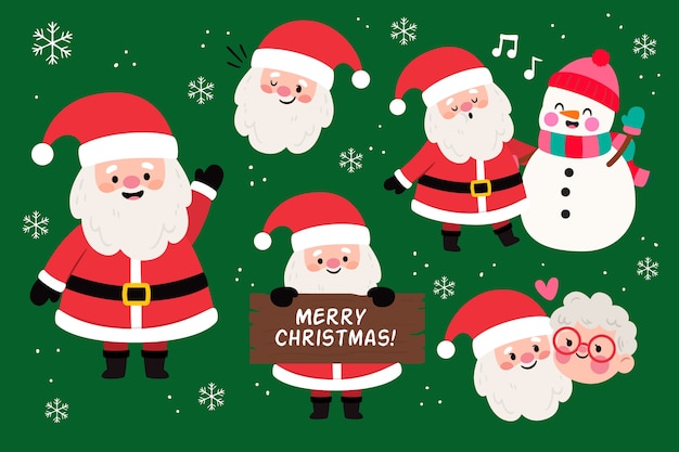 Karakterverzameling van de kerstman in plat ontwerp