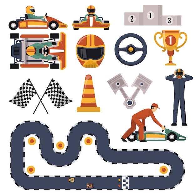 Gratis vector karting motor race set