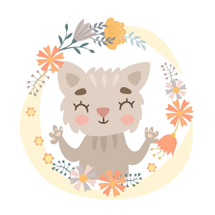 Gratis Vector kat in een bloem krans