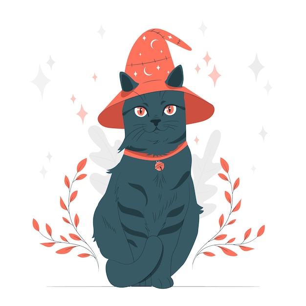 Gratis vector kat met een heksenhoed concept illustratie