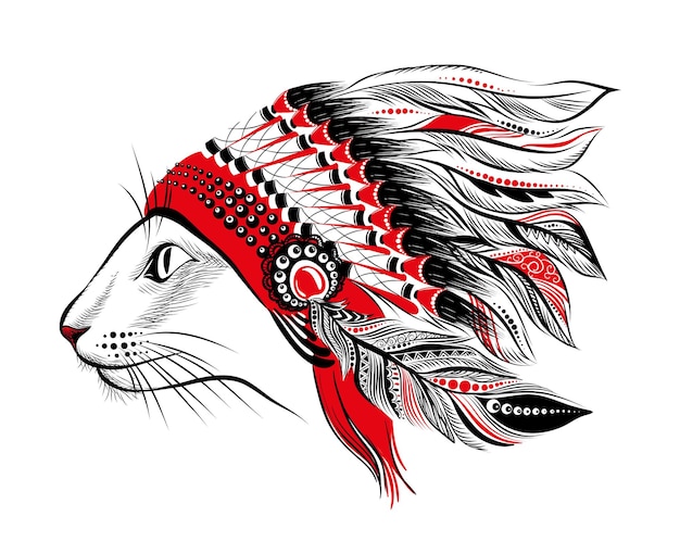 Kat met indiase hoed, vectorillustratie, perfect voor t-shirt