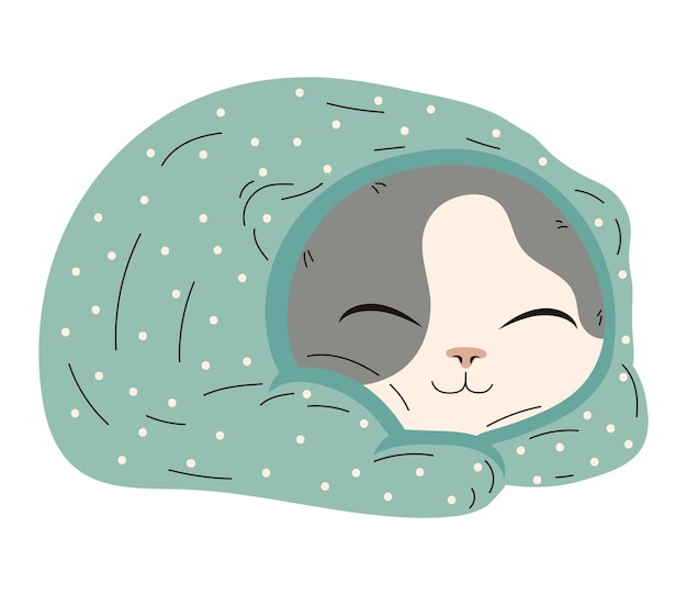 Gratis vector kattenslaap met blauwe deken