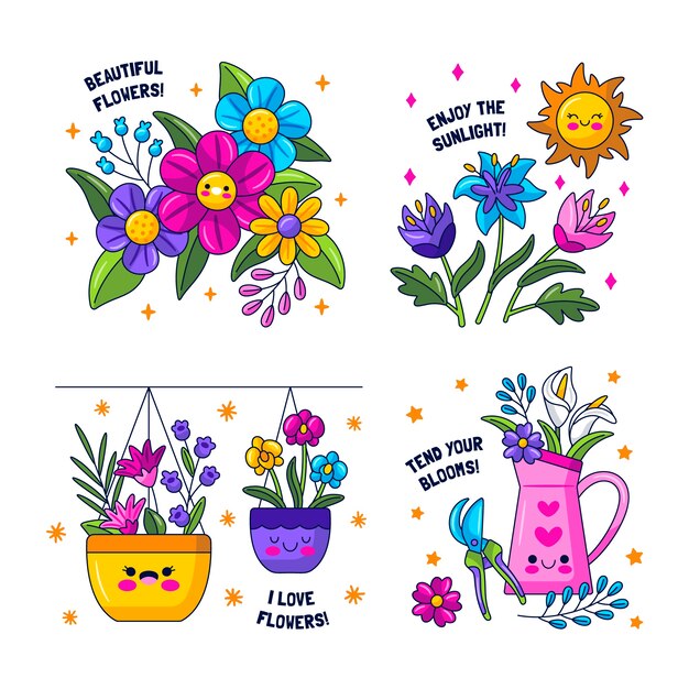 Kawaii bloemen stickers set