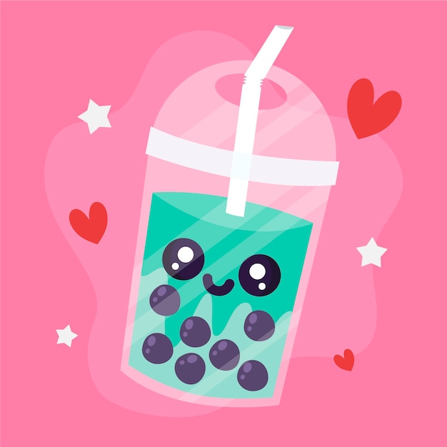 Gratis vector kawaii bubble tea-collectie