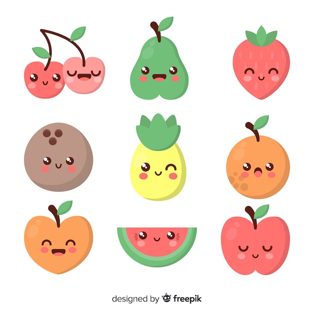 Gratis vector kawaii die gezond voedselpak glimlachen